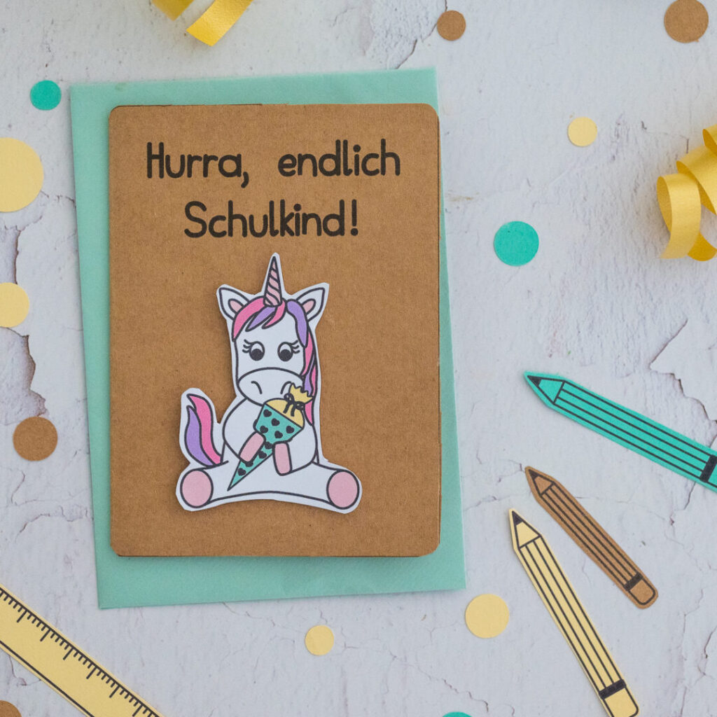 Einschulungskarte mit Einhorn Motiv